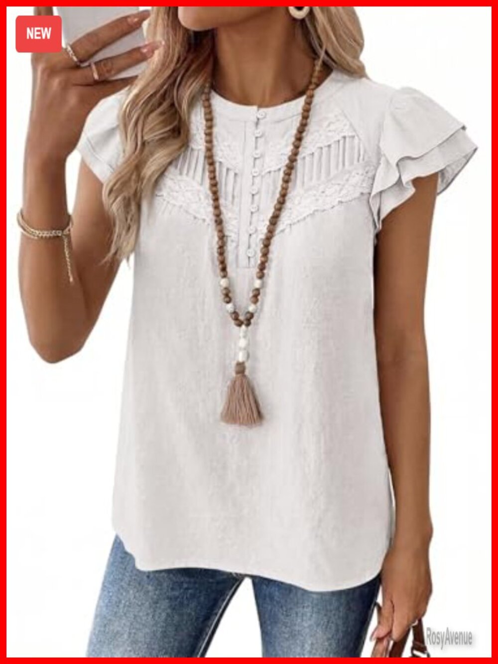 Boho Lace Blouse Split Neck Ruffle Sleeve Cottagecore Top